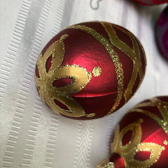 Vintage Pier Imports Glass Christmas Ornaments – Set of 4 (Red & Blue with Gold - Picture 5 of 8